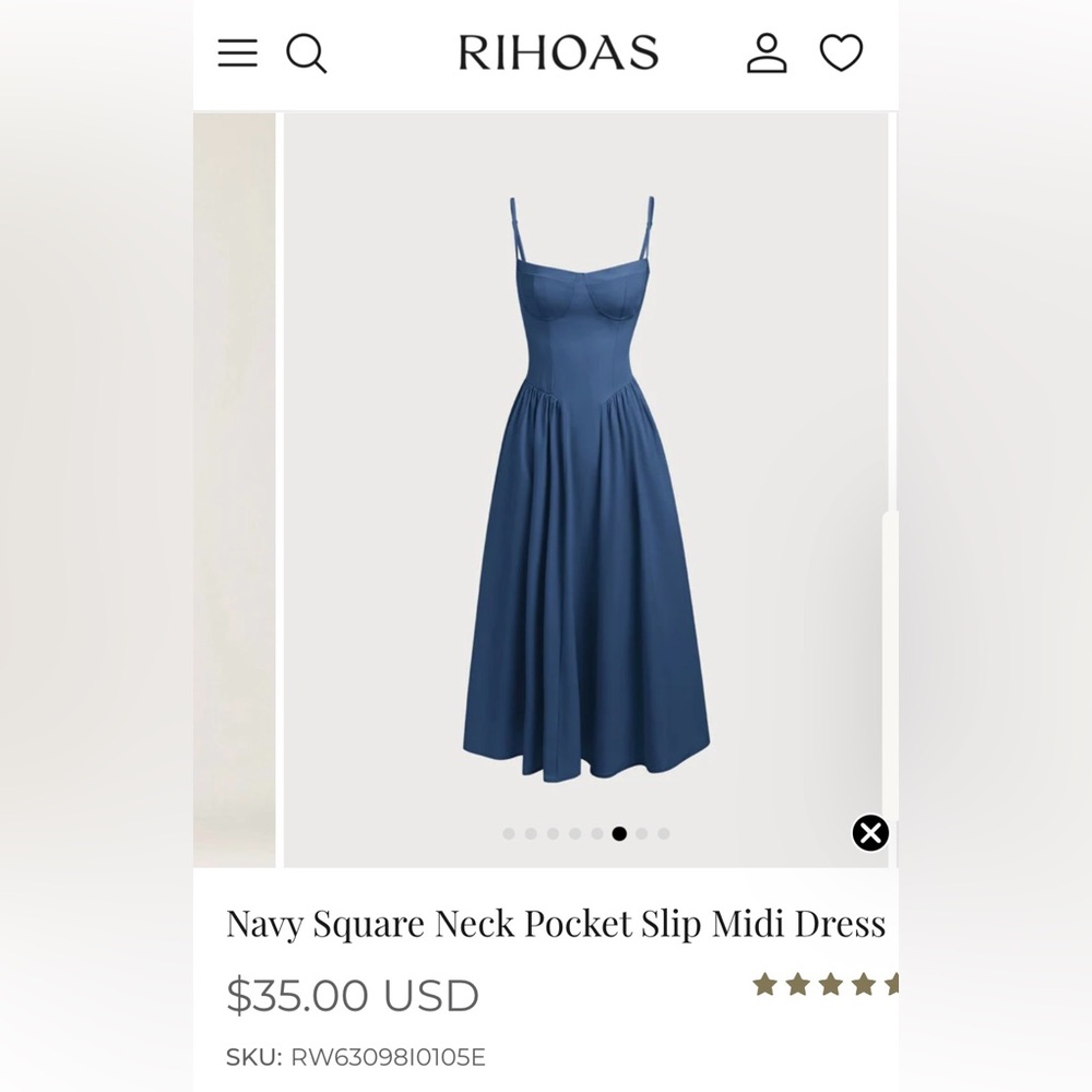 RIHOAS Navy Square Neck Pocket Slip MIDI Dress - NWT